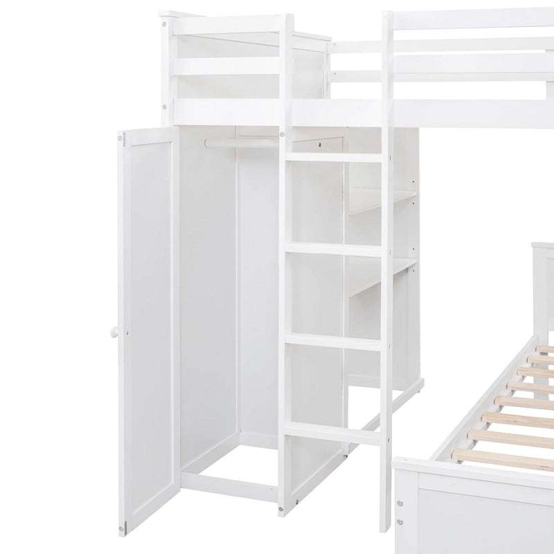 Loft Bed with a Stand-alone bed, Shelves,Desk,and Wardrobe