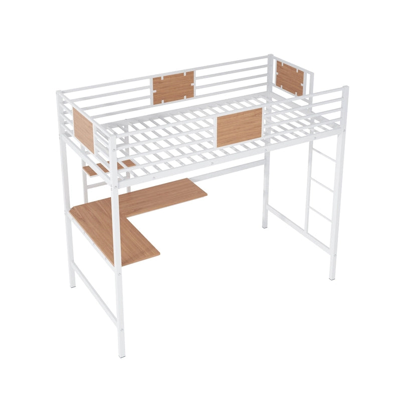Twin Metal Loft Bed with Desk and Shelve