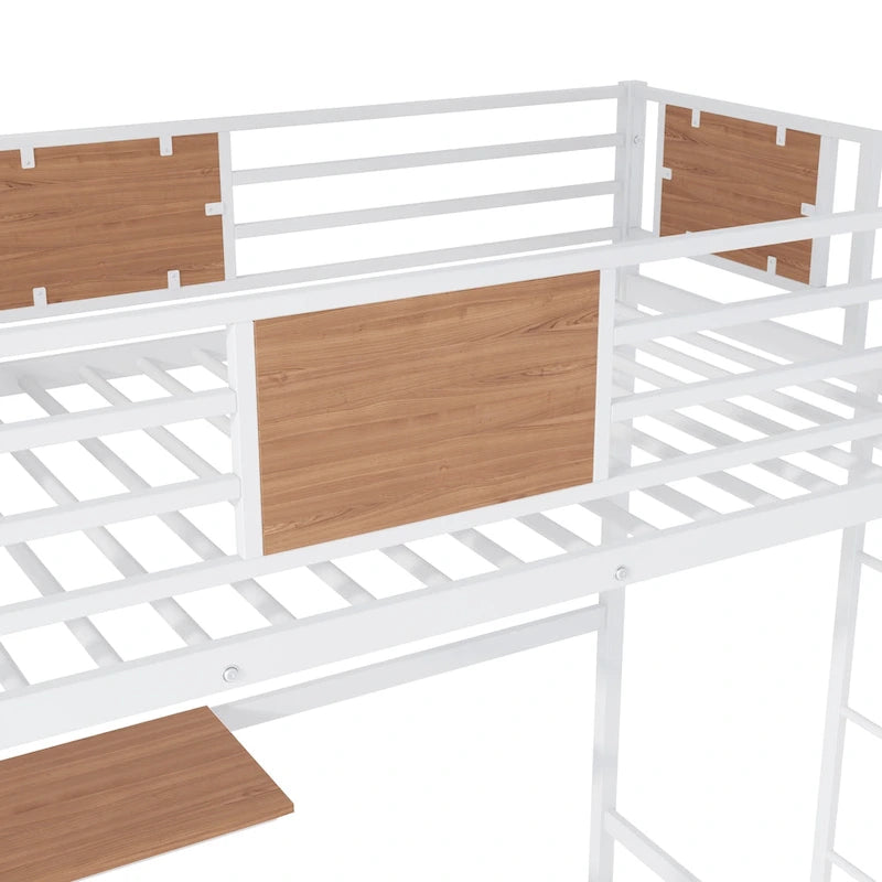 Twin Metal Loft Bed with Desk and Shelve