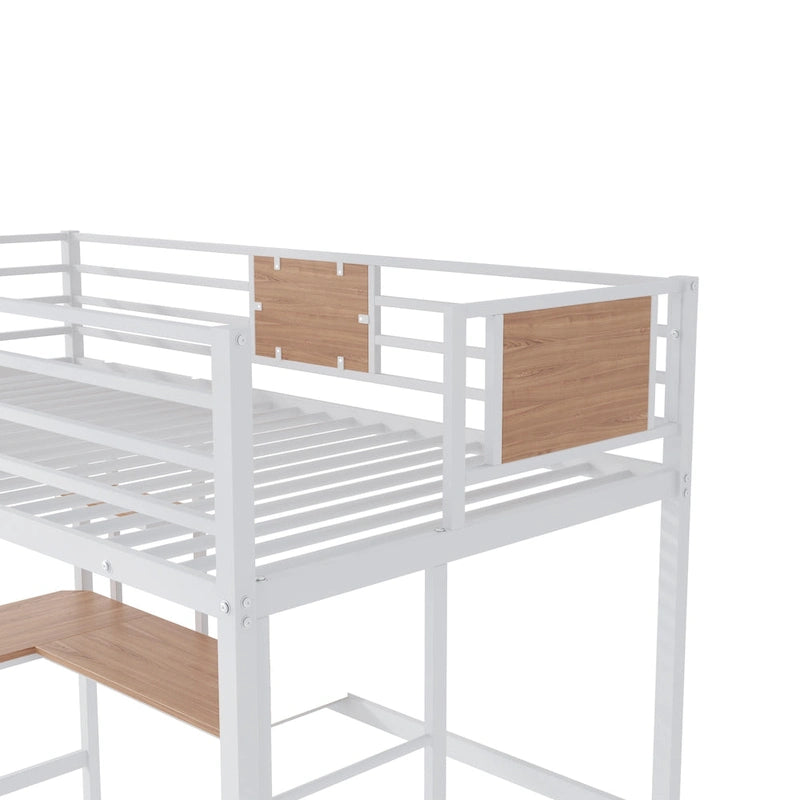 Twin Metal Loft Bed with Desk and Shelve