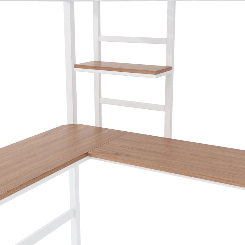 Twin Metal Loft Bed with Desk and Shelve