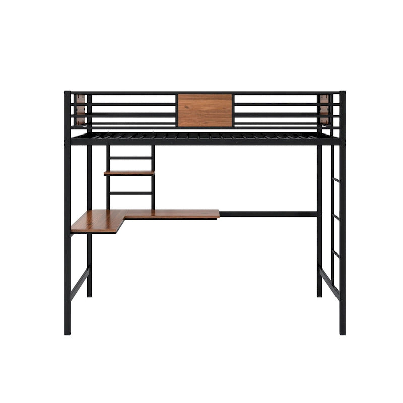 Twin Metal Loft Bed with Desk and Shelve
