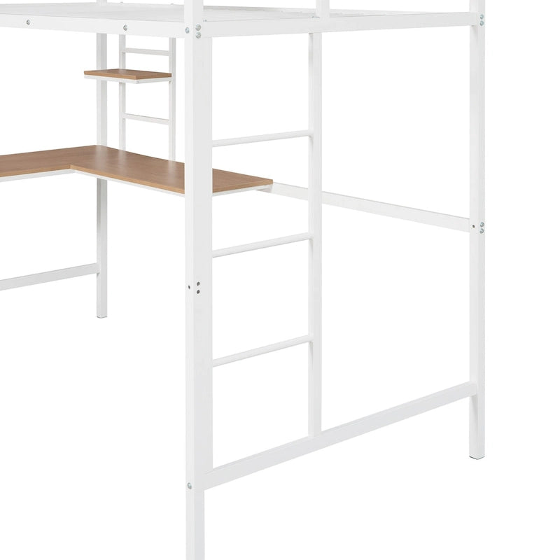 Twin Size Metal Loft Bed with Desk and Shelve
