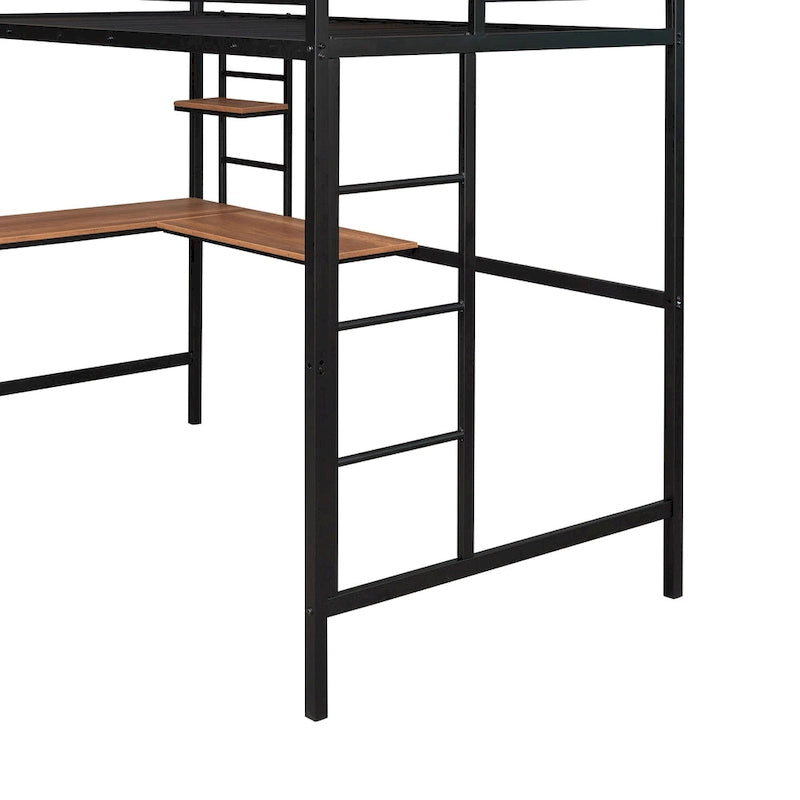 Twin Size Metal Loft Bed with Desk and Shelve