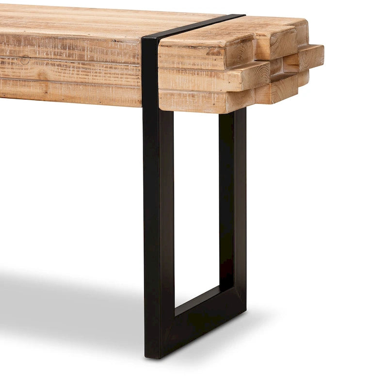 Henson Natural Brown Finished Wood and Black Finished Metal Bench