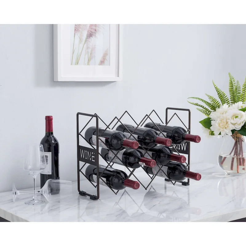 Metal Countertop Wine Storage Rack Bottle Holder, Pewter