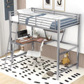 Nestfair Twin Size Metal Loft Bed with L-shaped Desk and Shelf