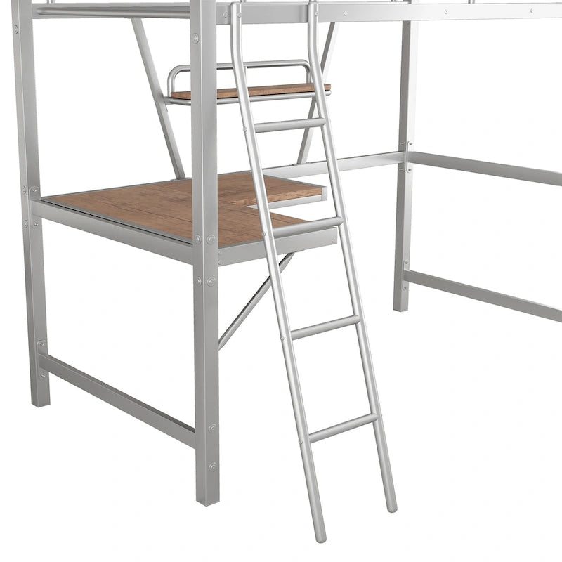 Nestfair Twin Size Metal Loft Bed with L-shaped Desk and Shelf