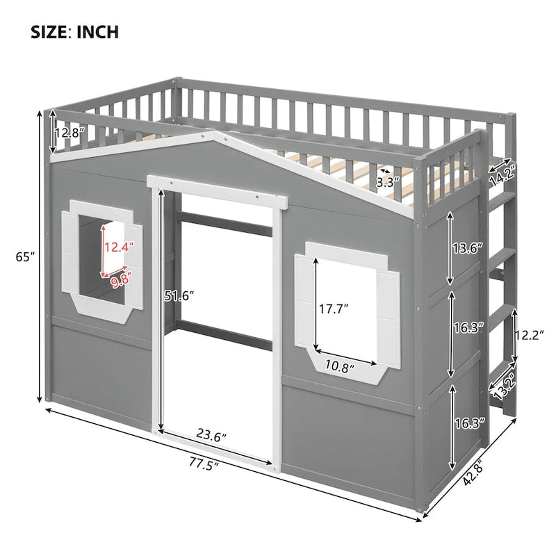 Nestfair Twin Size Solid Wood House Loft Bed With Ladder