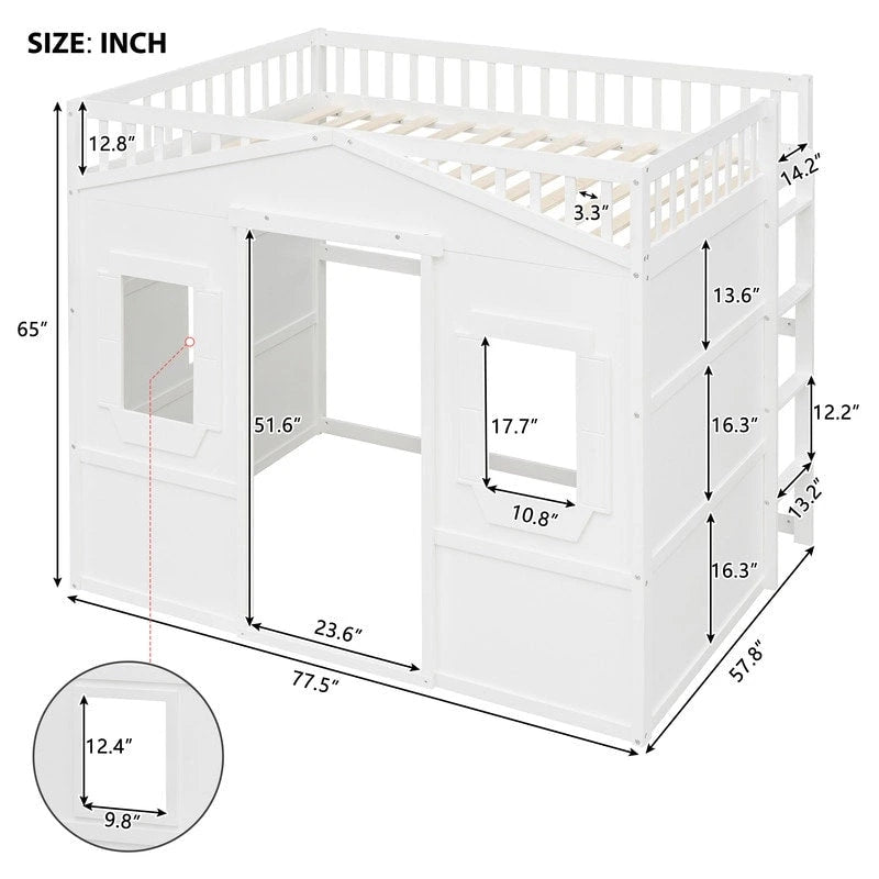 Full Size House Design Loft Bed With Ladder and Windows