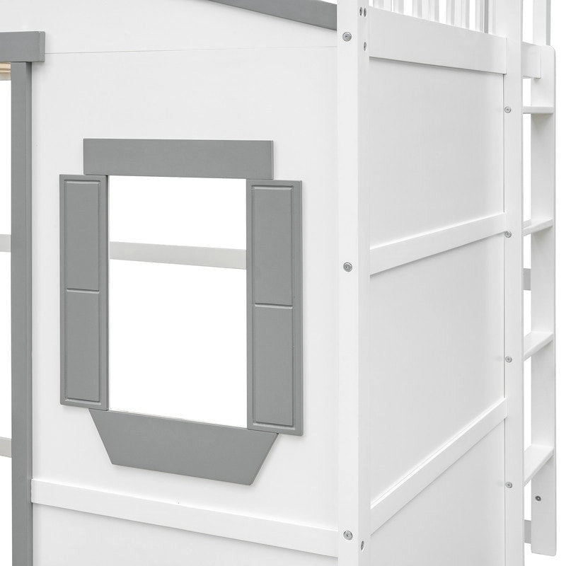 Full Size House Design Loft Bed With Ladder and Windows
