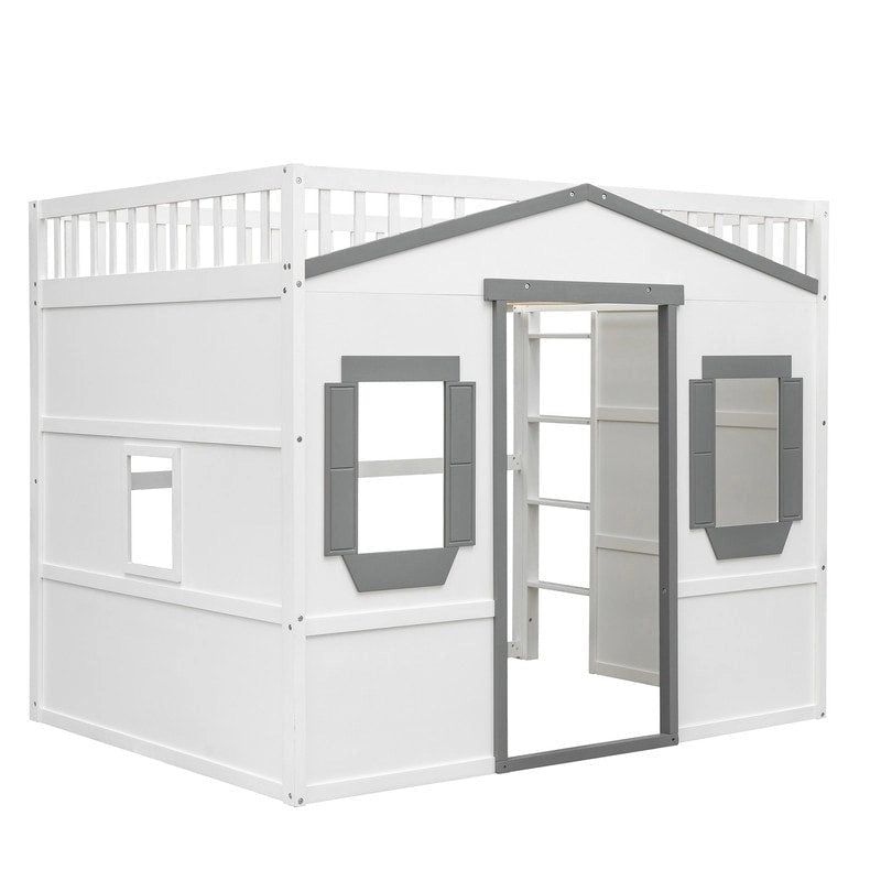 Full Size House Design Loft Bed With Ladder and Windows