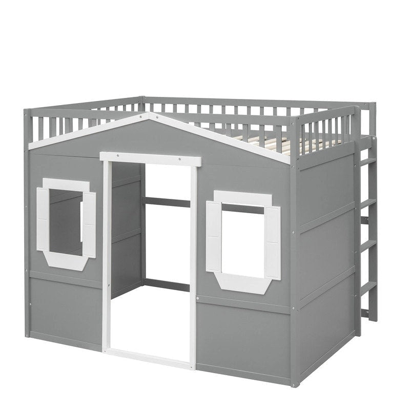 Full Size House Design Loft Bed With Ladder and Windows