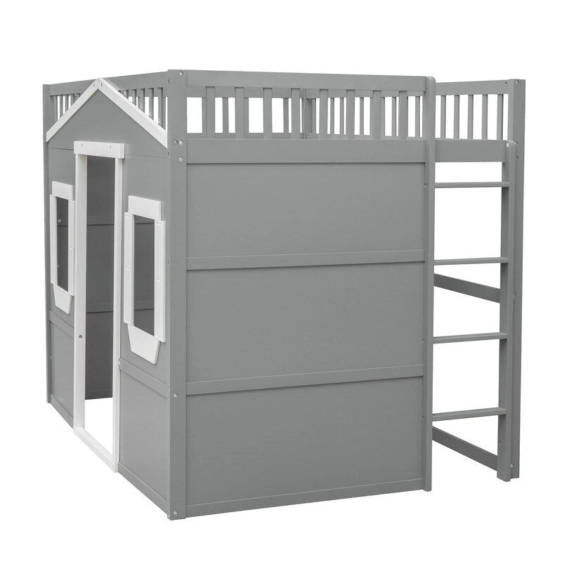 Full Size House Design Loft Bed With Ladder and Windows