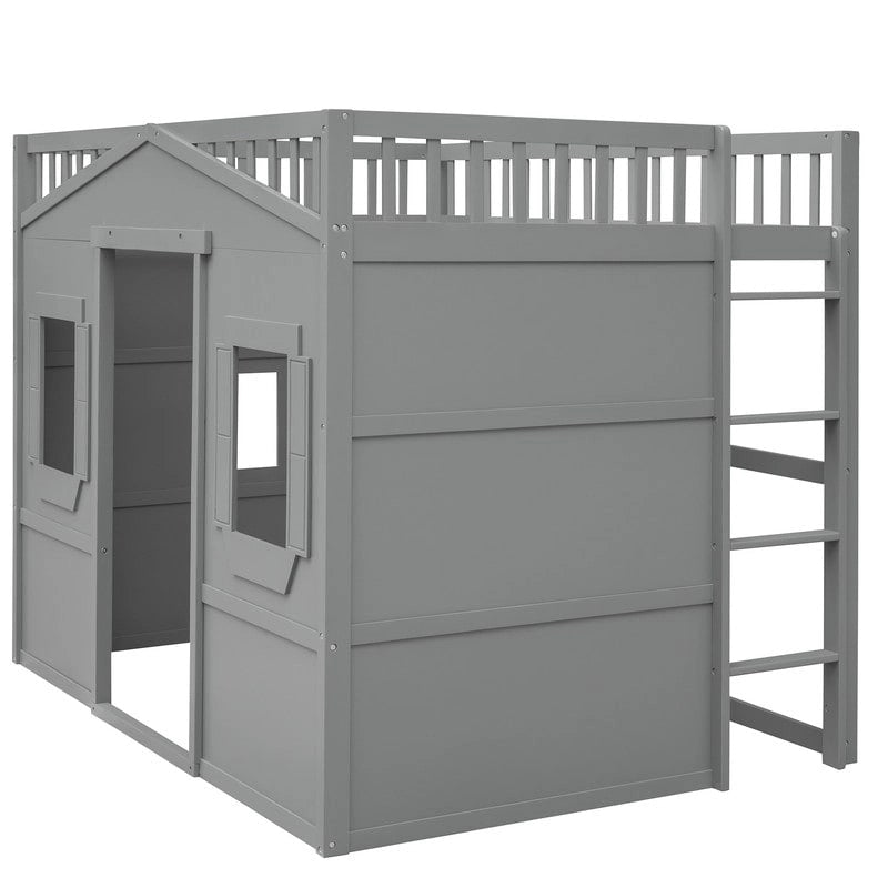 Full Size House Design Loft Bed With Ladder and Windows