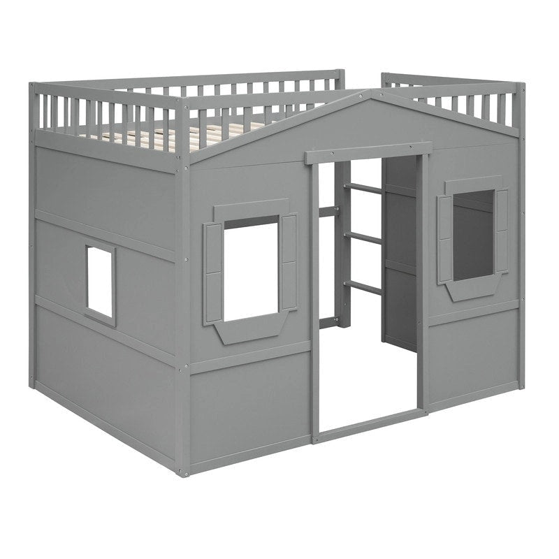Full Size House Design Loft Bed With Ladder and Windows
