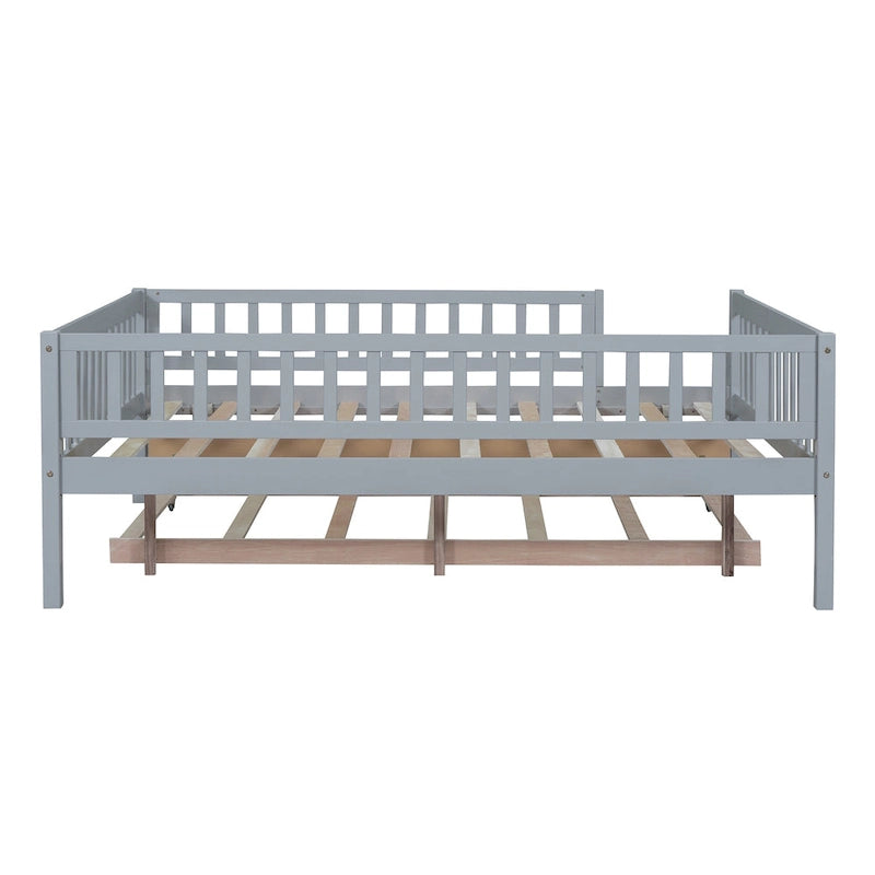 Full Size Wood Daybed with Trundle and Fence Guardrails