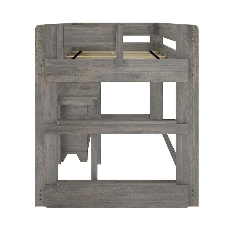 Max and Lily Farmhouse Twin-Size Low Loft with 4-Shelf Bookcase and Desk