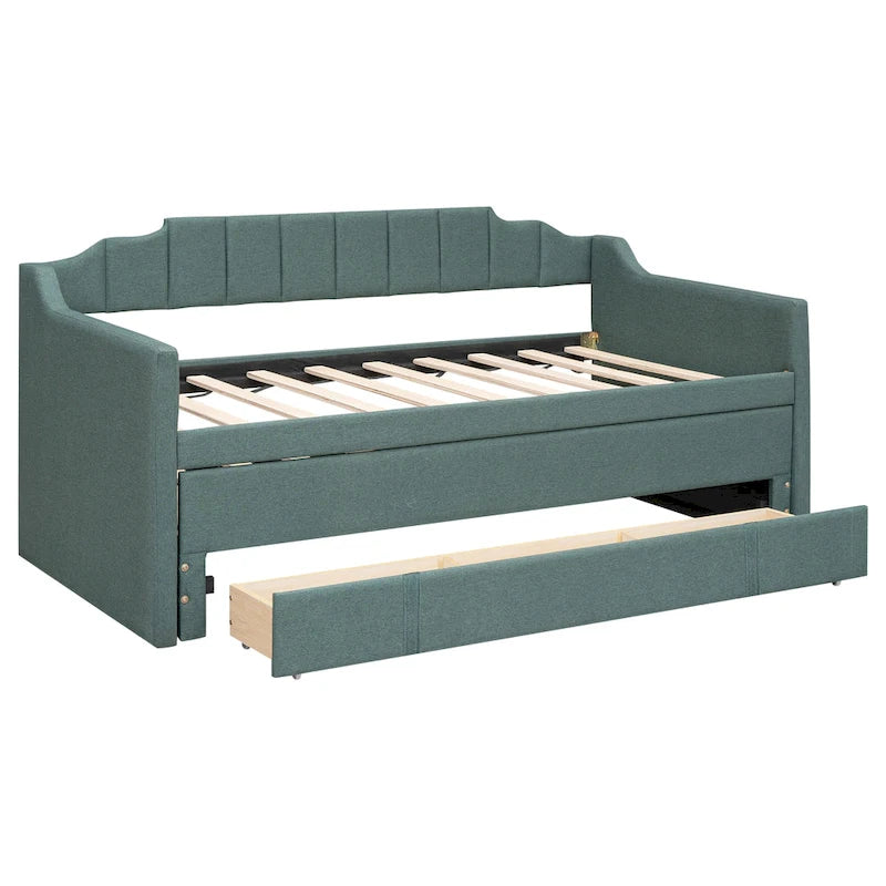 Nestfair Twin Size Upholstered Daybed with Trundle and Three Drawers