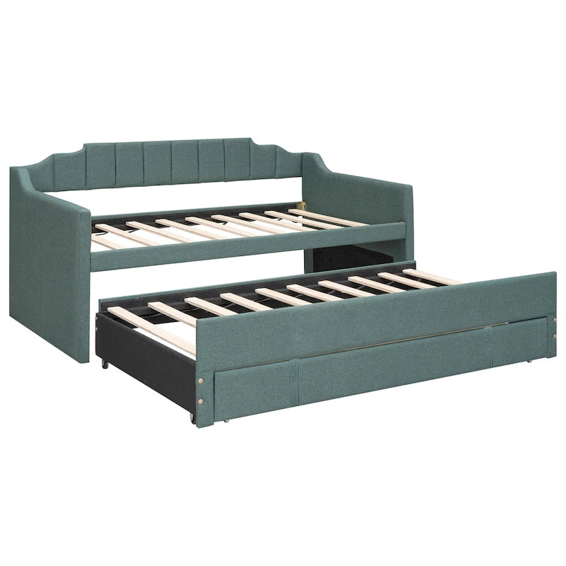 Nestfair Twin Size Upholstered Daybed with Trundle and Three Drawers