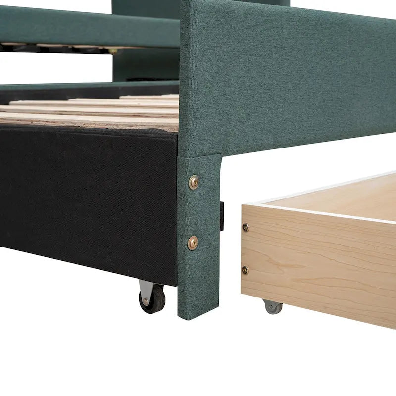 Nestfair Twin Size Upholstered Daybed with Trundle and Three Drawers