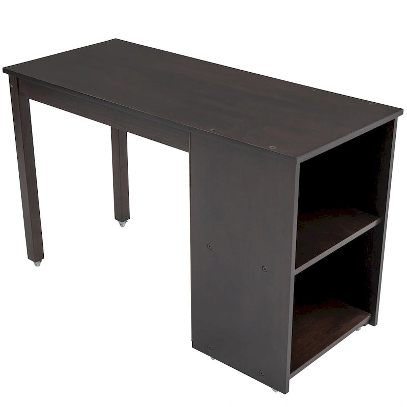 Low Loft Bed with Cabinet Shelves and Rolling Portable Desk
