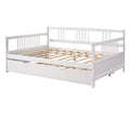 Full Daybed with Twin Size Trundle, Wood Full Size Bed Frame with Rails in Three Sides