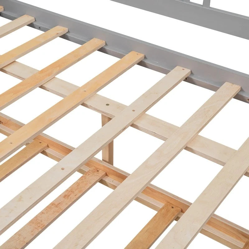 Full Daybed with Twin Size Trundle, Wood Full Size Bed Frame with Rails in Three Sides