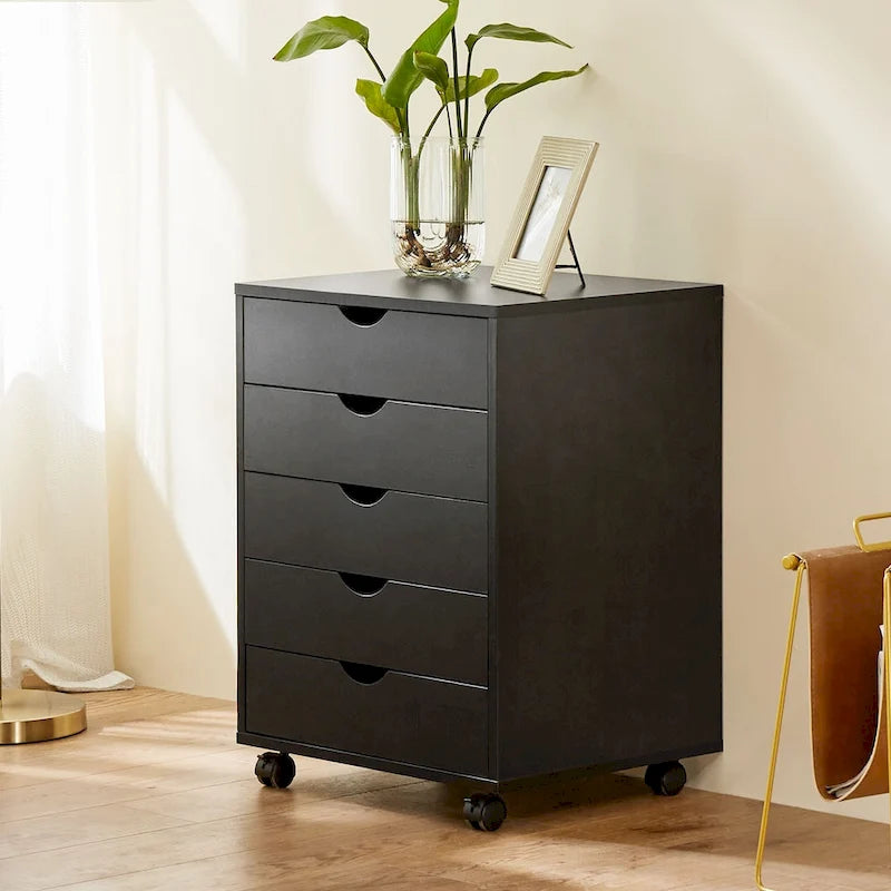 Wood Mobile 5-Drawer File Cabinet