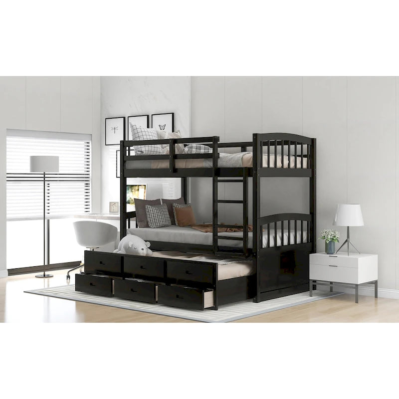 Wood Bunk Bed with Trundle and Drawers