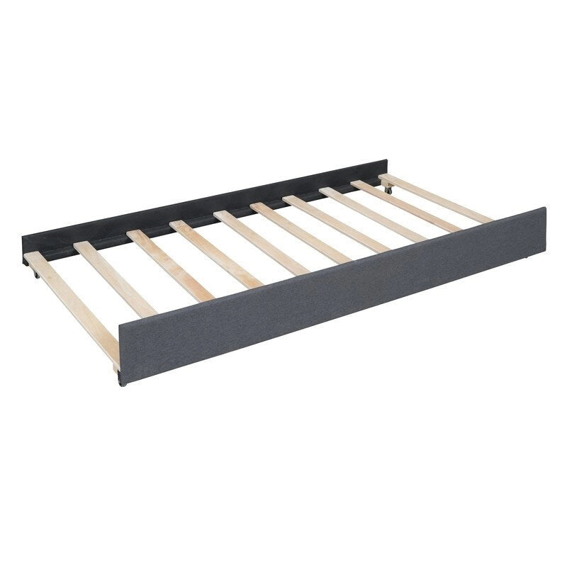 Full Size Upholstered Platform Bed with Trundle(Twin) & 2 Drawers for Kids,Adult Bedroom,Wooden Bedframe