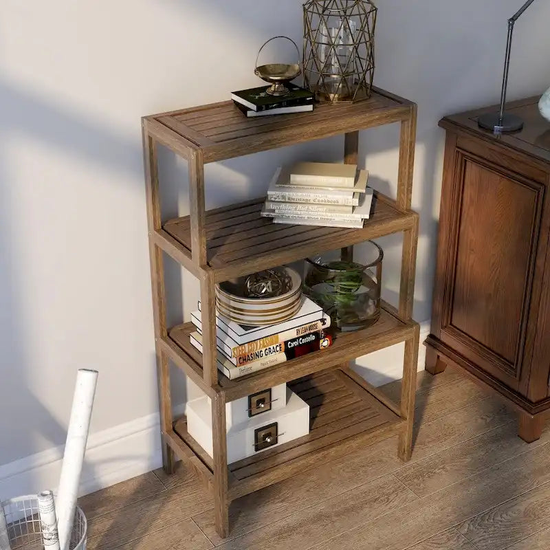 NewRidge Solid Wood Dunnsville 4-Tier Stepback Shelf, Bookcase