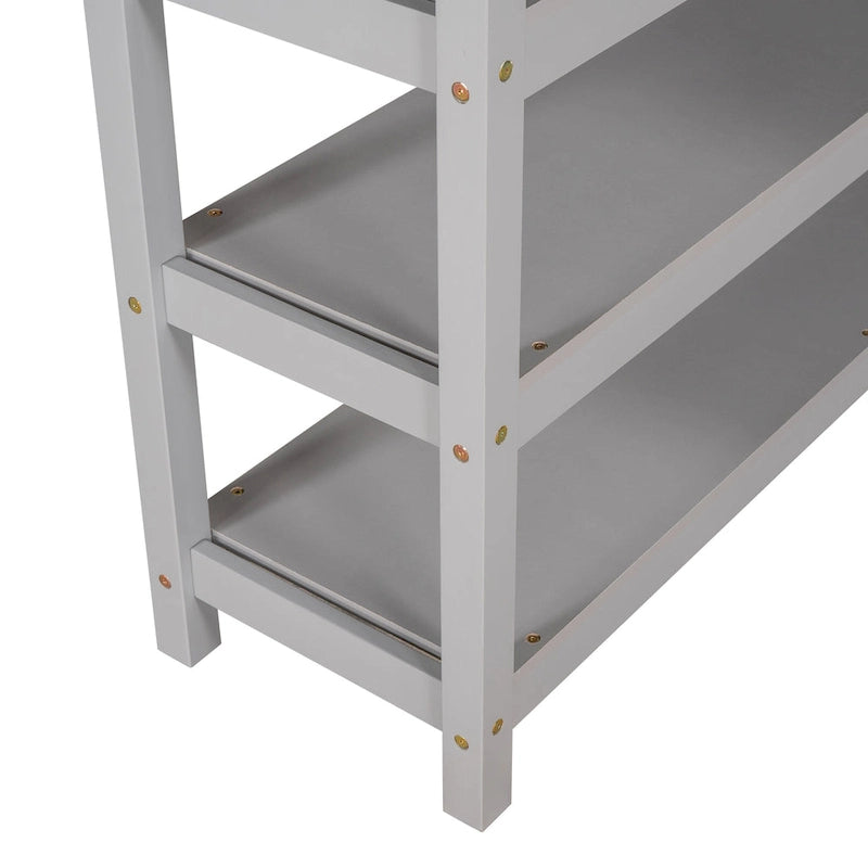 Full Size Loft Bed with Storage Shelves and Under-bed Desk, Espresso