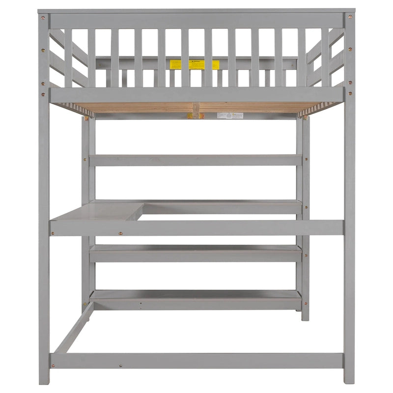 Full Size Loft Bed with Storage Shelves and Under-bed Desk, Espresso