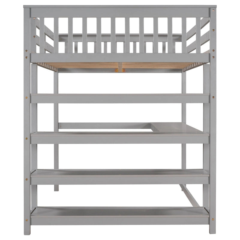 Full Size Loft Bed with Storage Shelves and Under-bed Desk, Espresso