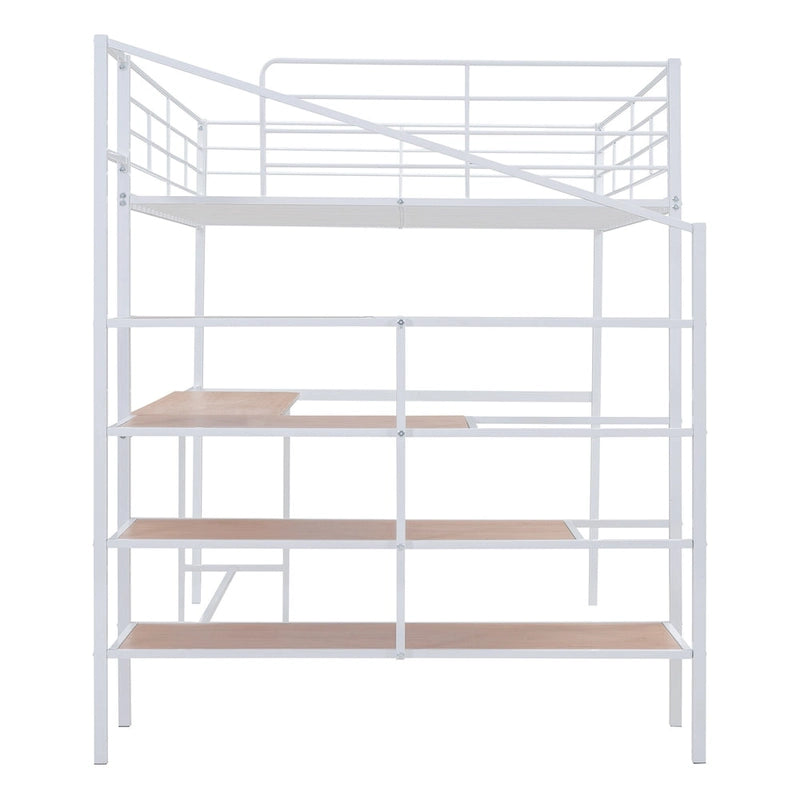 Full Size Metal Loft Bed with Desk and Lateral Storage Ladder, Black