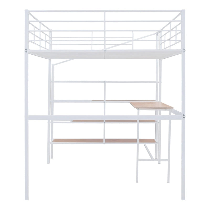 Full Size Metal Loft Bed with Desk and Lateral Storage Ladder, Black