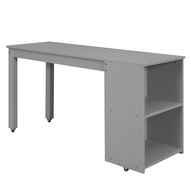 Low Study Full Loft Bed with Cabinet ,Shelves and Rolling Portable Desk ,Multiple Functions Bed- Espresso