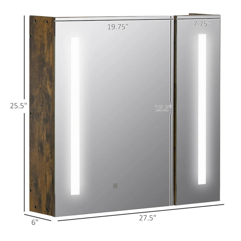 kleankin 27.5 Inch x 25.5 Inch LED Lighted Medicine Cabinet with Mirror, Wall Mounted Dimmable Bathroom Cabinet