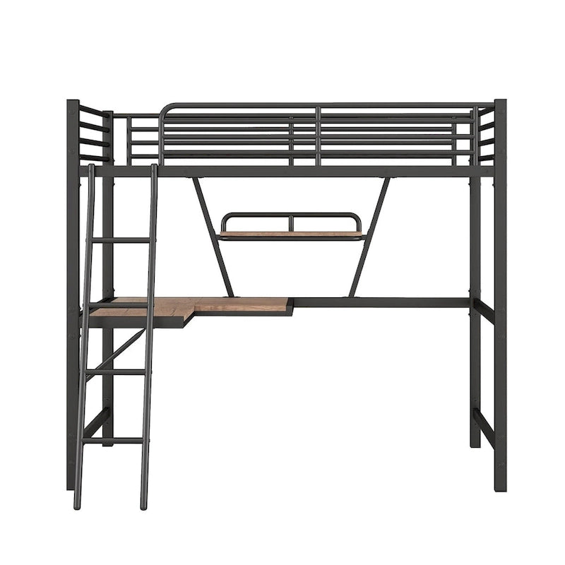 Merax Metal Loft Bed with L-shaped Desk and Shelf