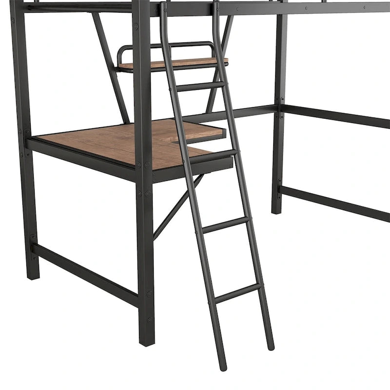 Merax Metal Loft Bed with L-shaped Desk and Shelf