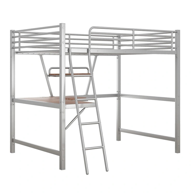 Merax Metal Loft Bed with L-shaped Desk and Shelf