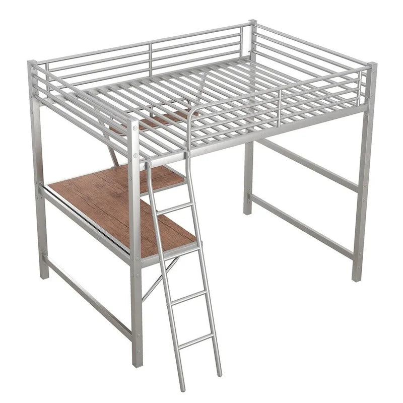 Merax Metal Loft Bed with L-shaped Desk and Shelf