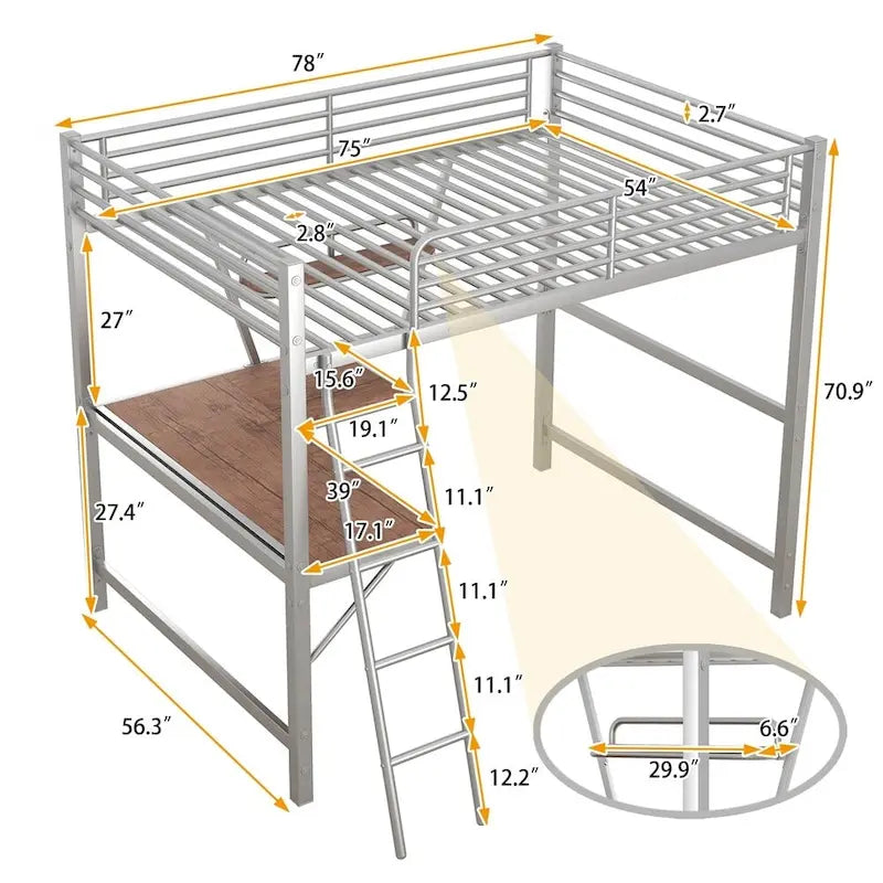 Merax Metal Loft Bed with L-shaped Desk and Shelf