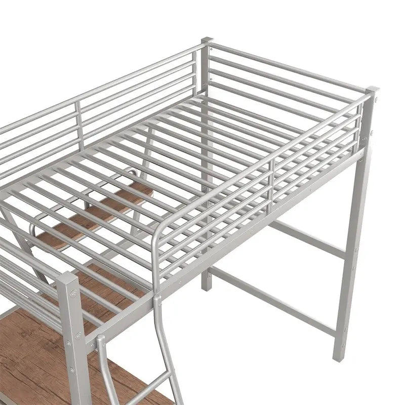 Merax Metal Loft Bed with L-shaped Desk and Shelf