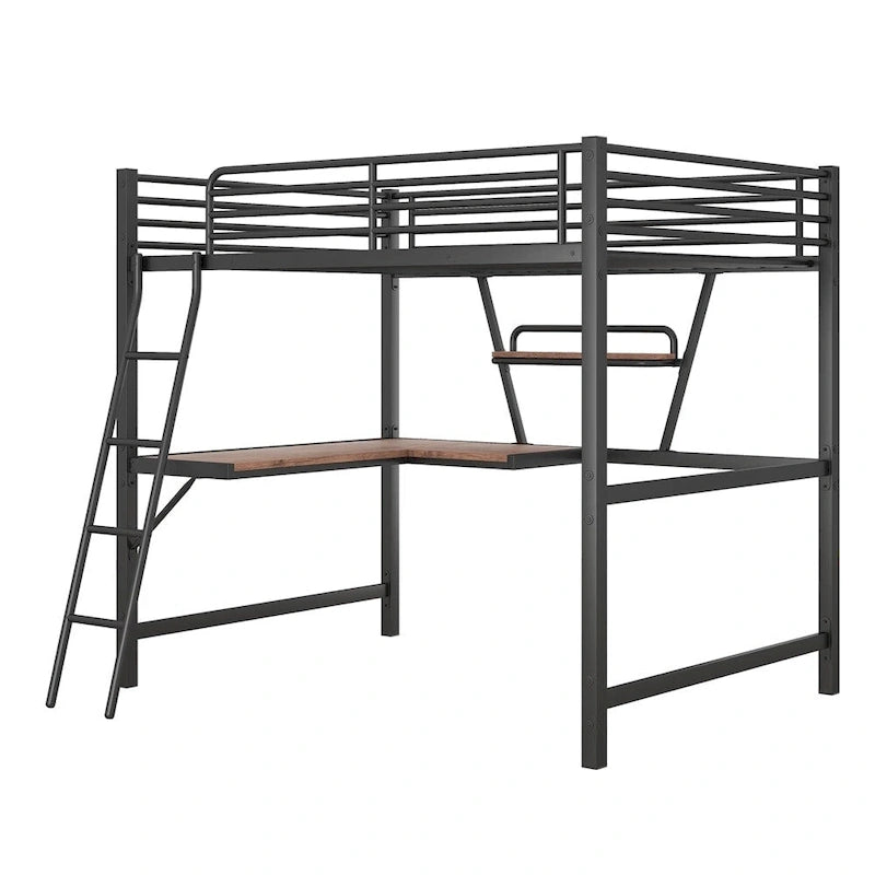 Merax Metal Loft Bed with L-shaped Desk and Shelf