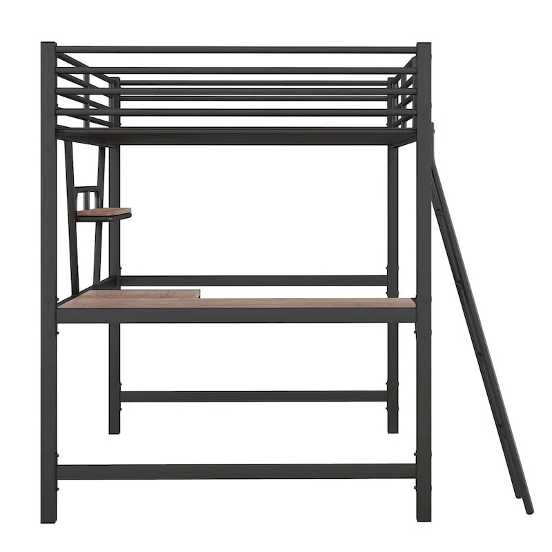Merax Metal Loft Bed with L-shaped Desk and Shelf