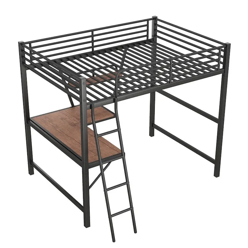 Merax Metal Loft Bed with L-shaped Desk and Shelf