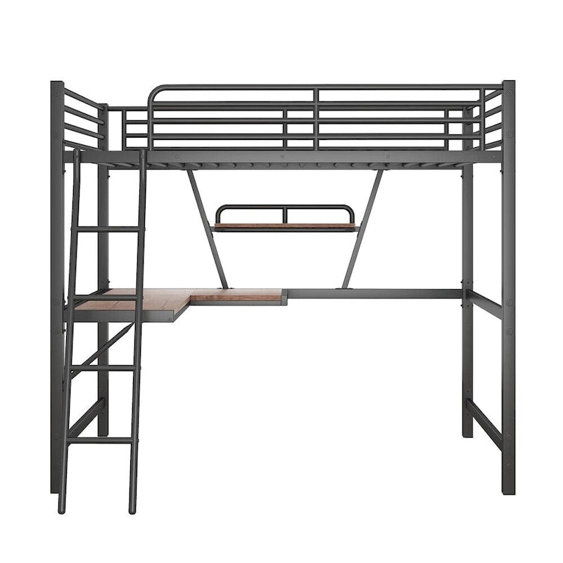 Merax Metal Loft Bed with L-shaped Desk and Shelf