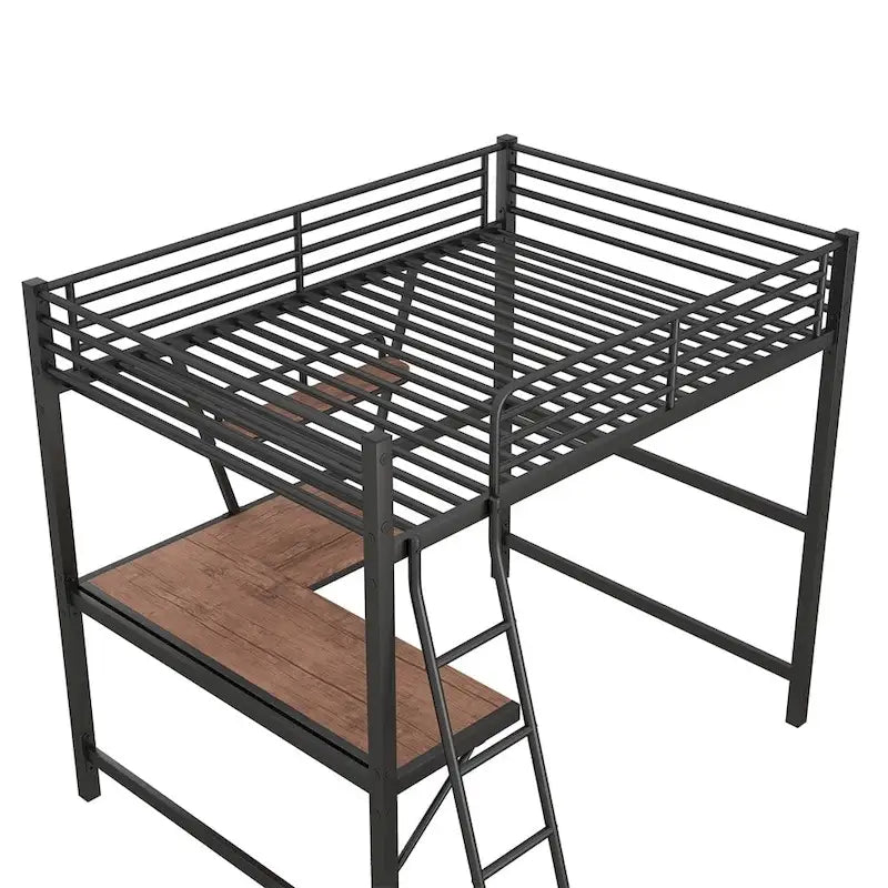 Merax Metal Loft Bed with L-shaped Desk and Shelf
